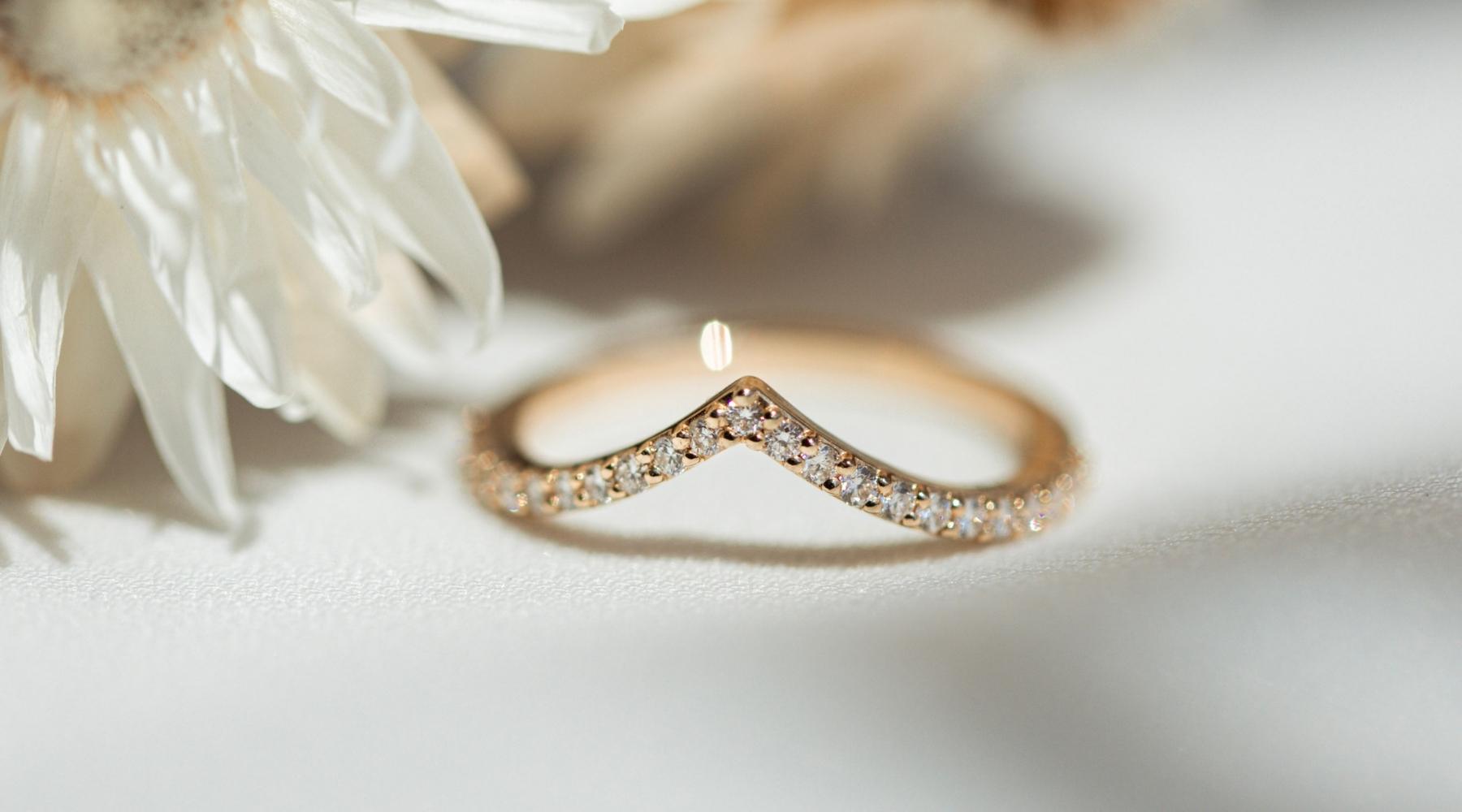 Stacking Curved Wedding Bands with Engagement Rings