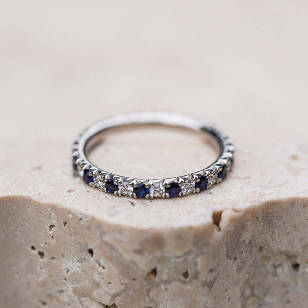 French Cut Sapphire and Diamond Band - Consider the Wldflwrs
