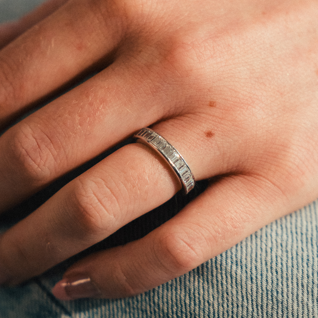 Platinum Baguette Cut Channel Eternity Band - Consider the Wldflwrs