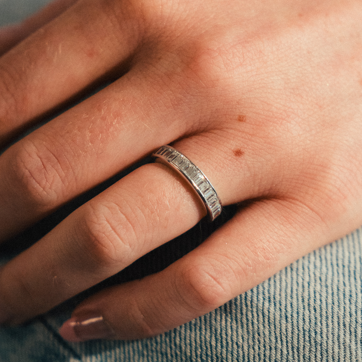 Platinum Baguette Cut Channel Eternity Band - Consider the Wldflwrs