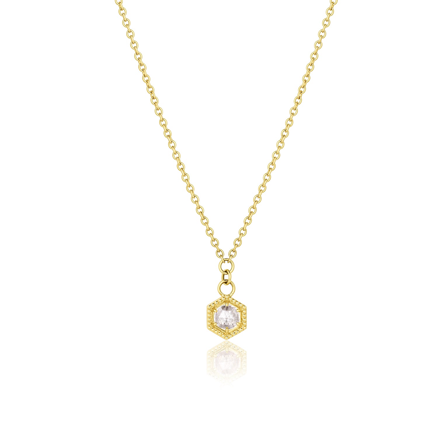 Rose Cut Diamond Hexagon Drop Necklace 6mm - Consider the Wldflwrs