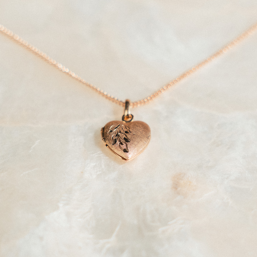 Vintage Leaf Engraved Heart Locket - Consider the Wldflwrs
