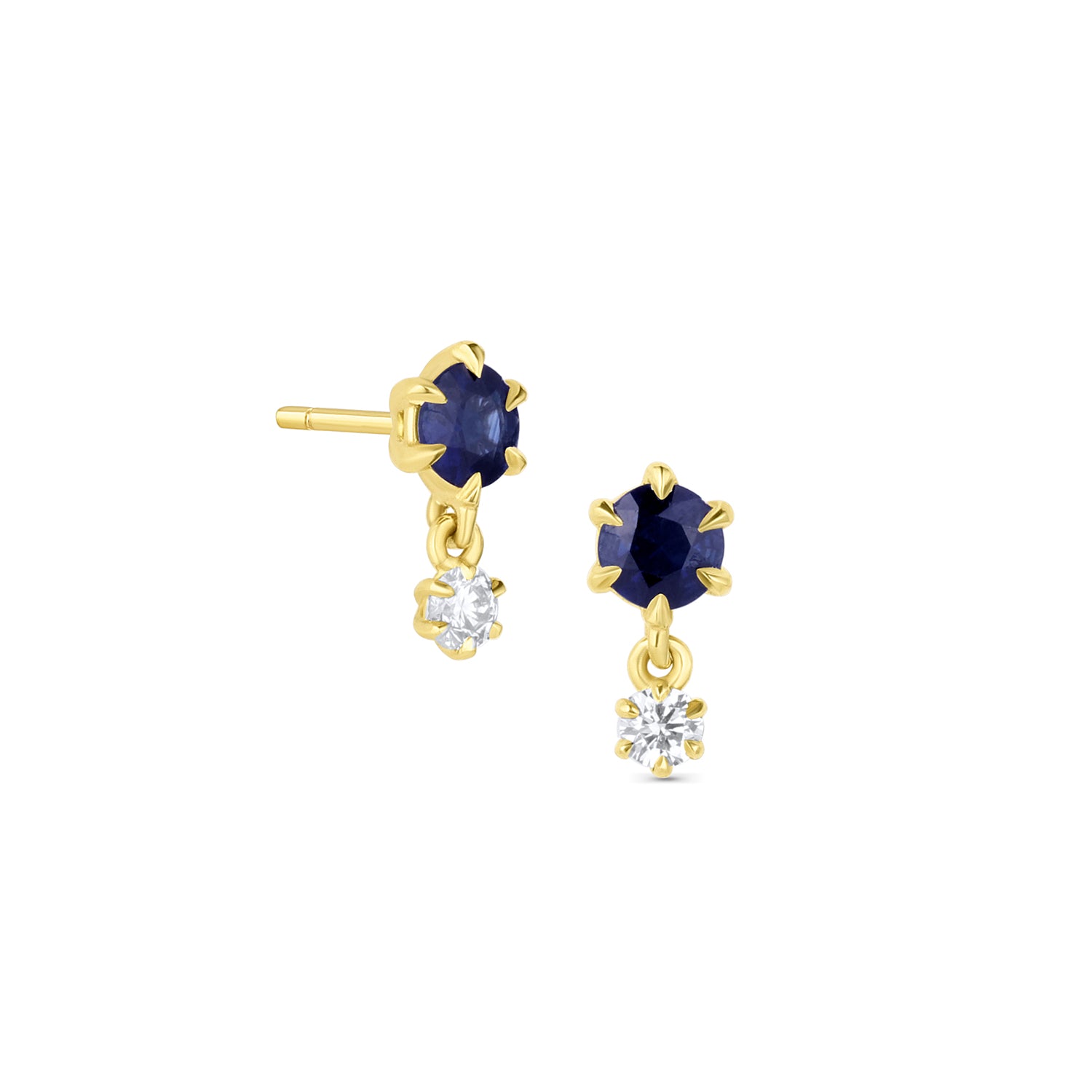 6 Prong Sapphire and Diamond Drop Stud Earrings - Consider the Wldflwrs