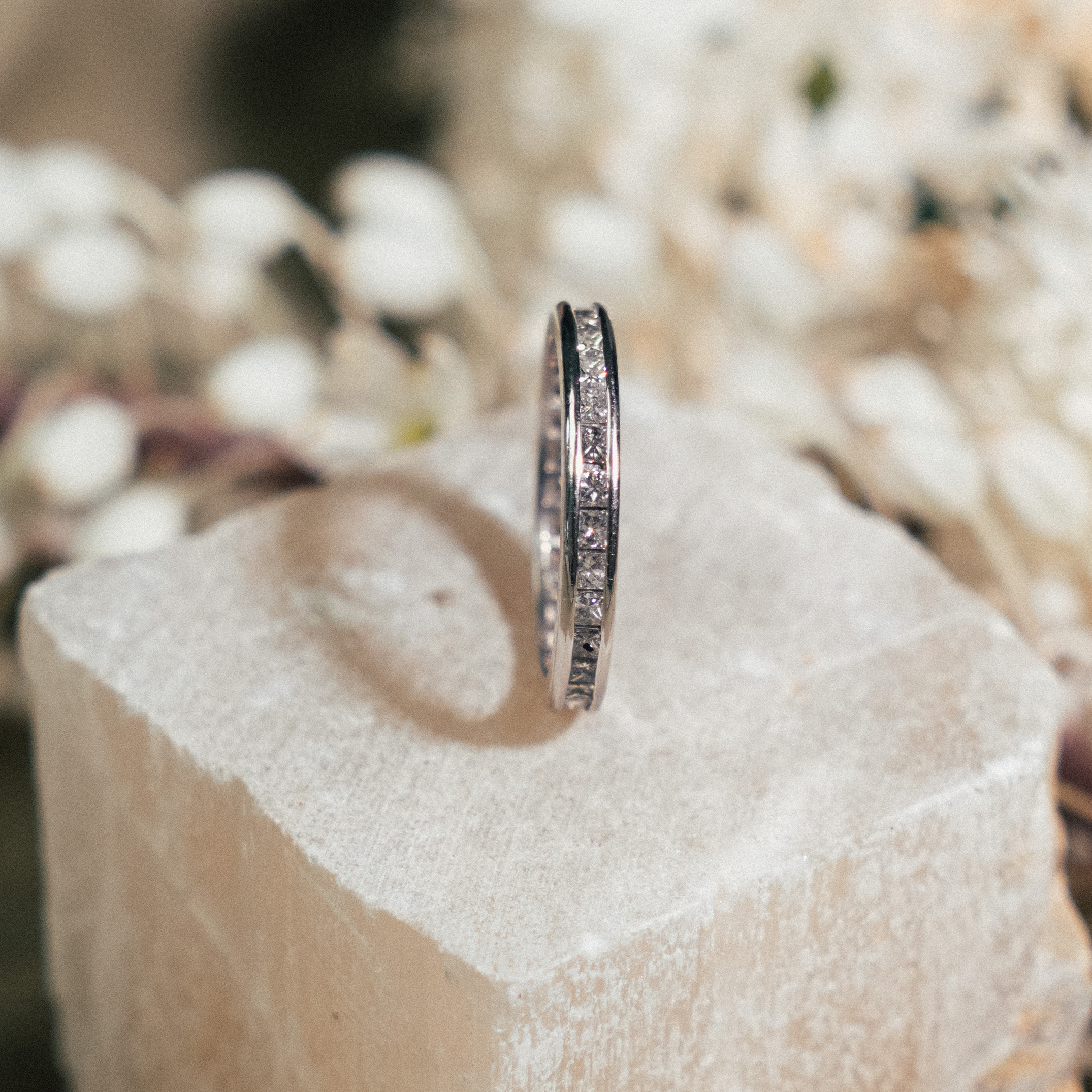 Platinum Princess Cut Channel Eternity Band - Consider the Wldflwrs
