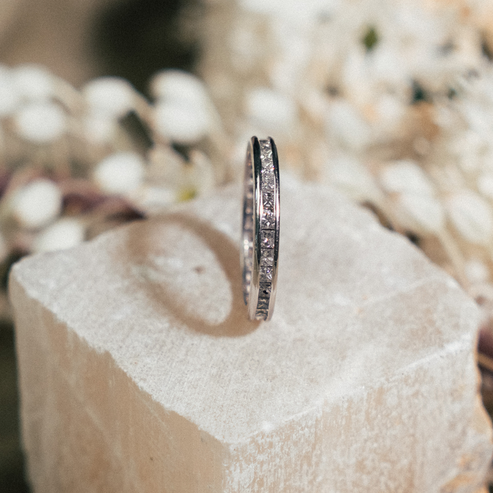 Platinum Princess Cut Channel Eternity Band - Consider the Wldflwrs