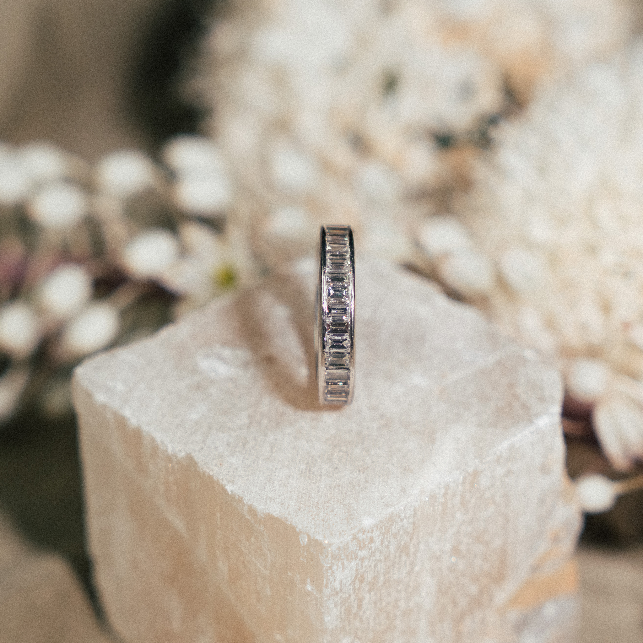 Platinum Baguette Cut Channel Eternity Band - Consider the Wldflwrs