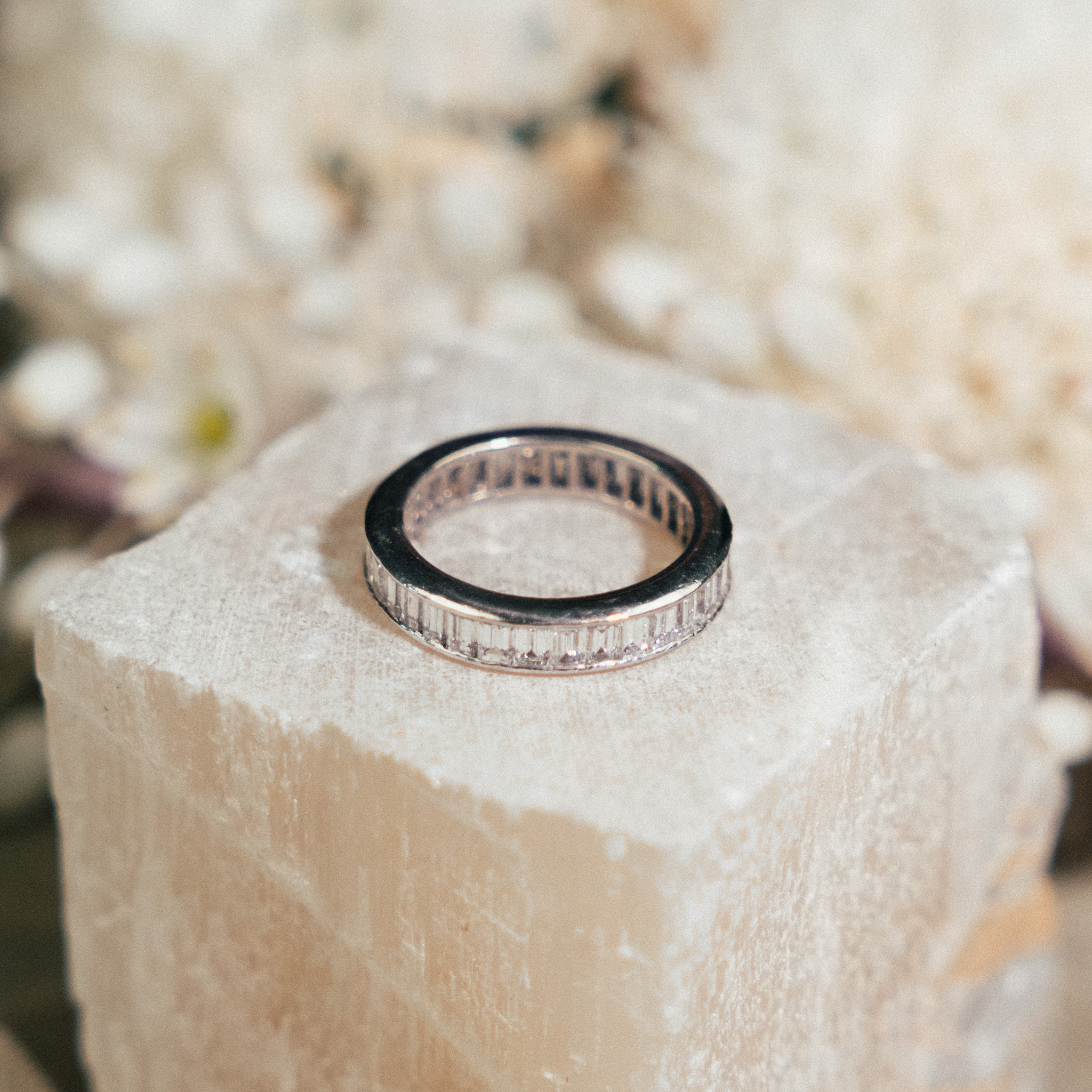 Platinum Baguette Cut Channel Eternity Band - Consider the Wldflwrs