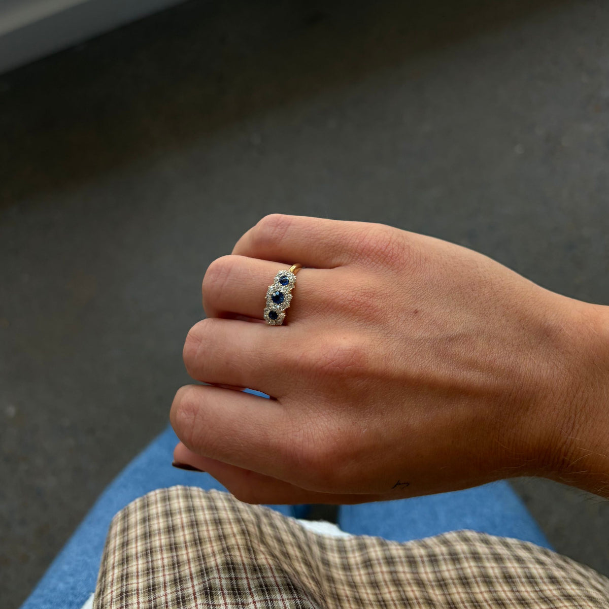 Vintage Sapphire & Diamond Tripple Cluster Ring - Consider the Wldflwrs
