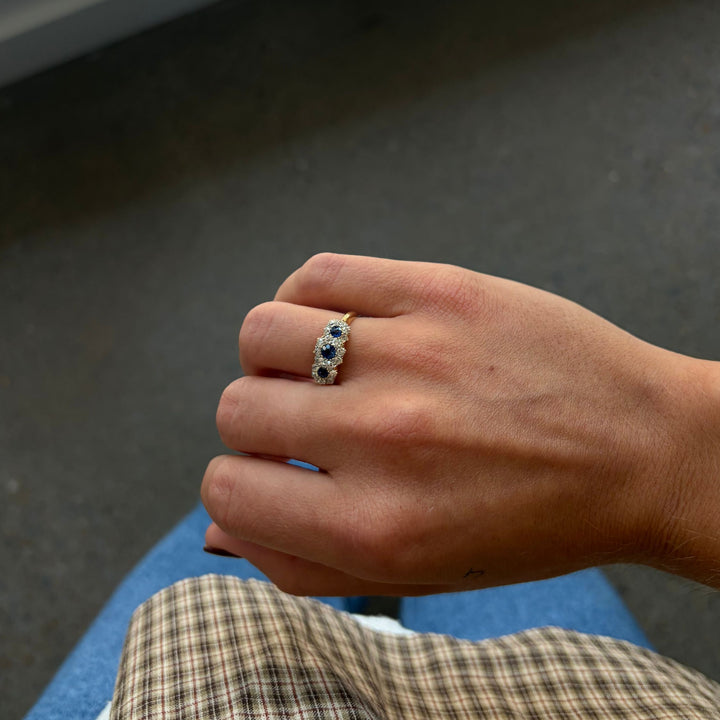 Vintage Sapphire & Diamond Tripple Cluster Ring - Consider the Wldflwrs