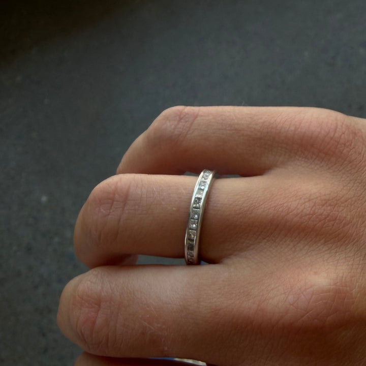 Platinum Princess Cut Channel Eternity Band - Consider the Wldflwrs