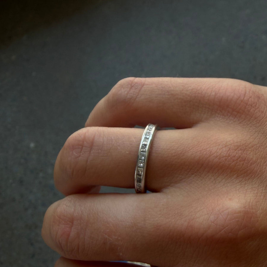Platinum Princess Cut Channel Eternity Band - Consider the Wldflwrs