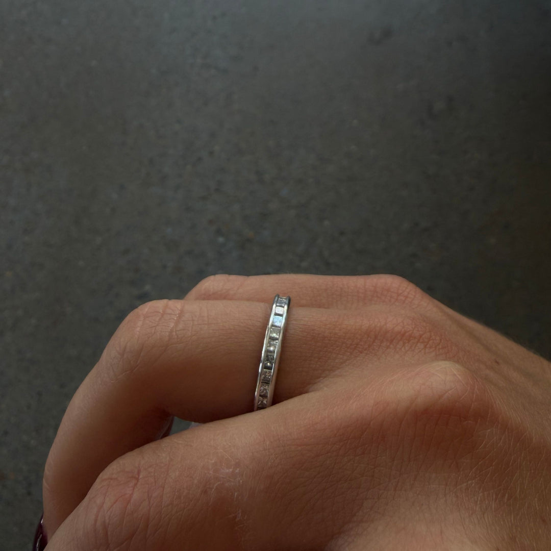 Platinum Princess Cut Channel Eternity Band - Consider the Wldflwrs