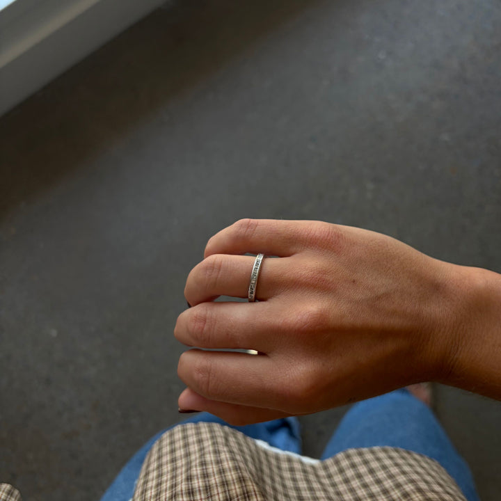 Platinum Princess Cut Channel Eternity Band - Consider the Wldflwrs