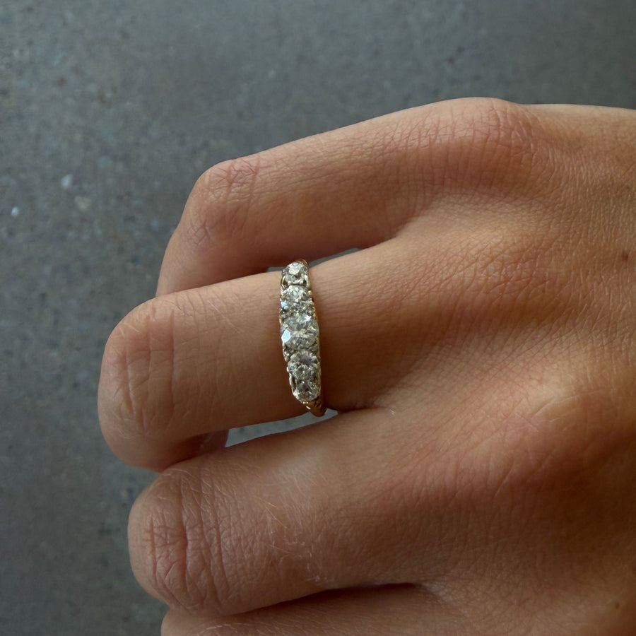 Vintage Diamond Five Stone Carved Ring - Consider the Wldflwrs