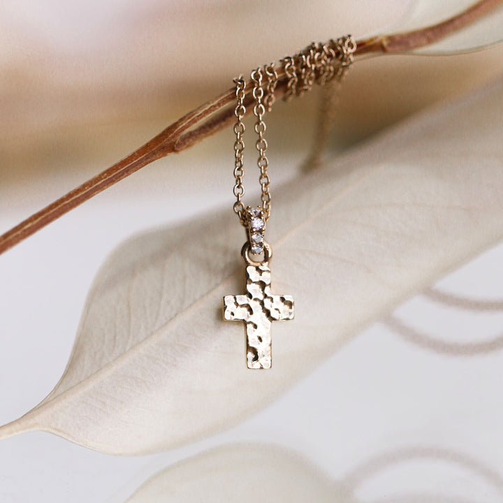 Small Hammered Cross Heritage Necklace - Consider the Wldflwrs