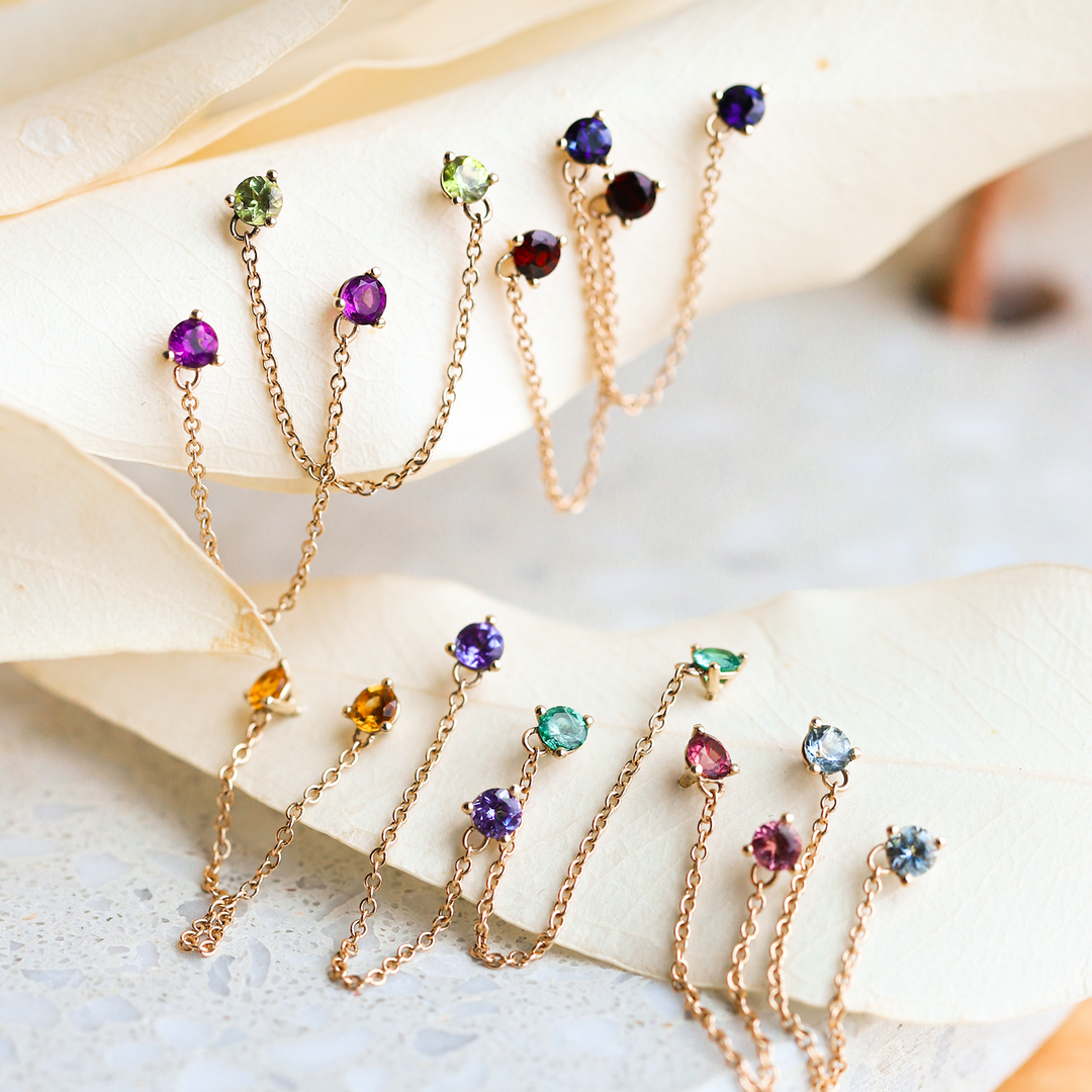 Double Birthstone Chain Earring - Consider the Wldflwrs