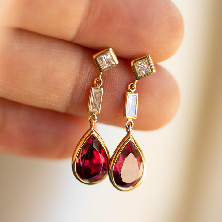 Garnet Pear Shape Dangle Earrings - Consider the Wldflwrs