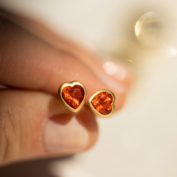 Fire Opal Matte Heart Bezel Studs - Consider the Wldflwrs