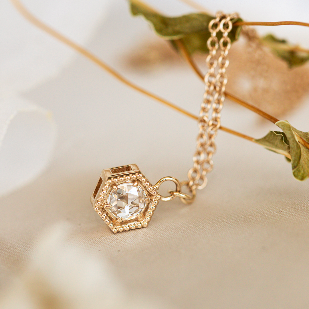 Rose Cut Diamond Hexagon Drop Necklace 6mm - Consider the Wldflwrs