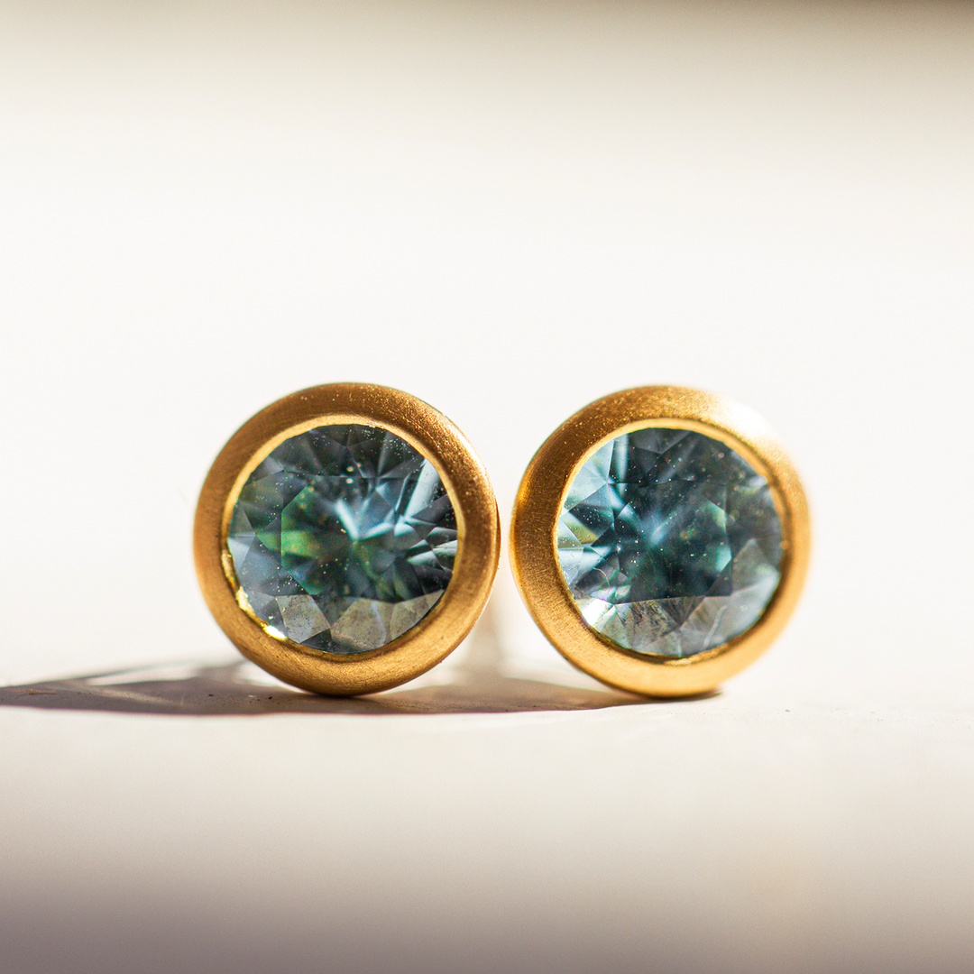 Blue Zircon Matte Bezel Studs - Consider the Wldflwrs