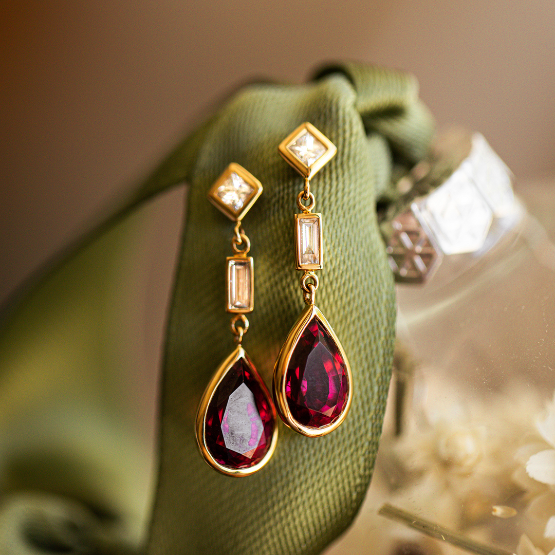 Garnet Pear Shape Dangle Earrings - Consider the Wldflwrs