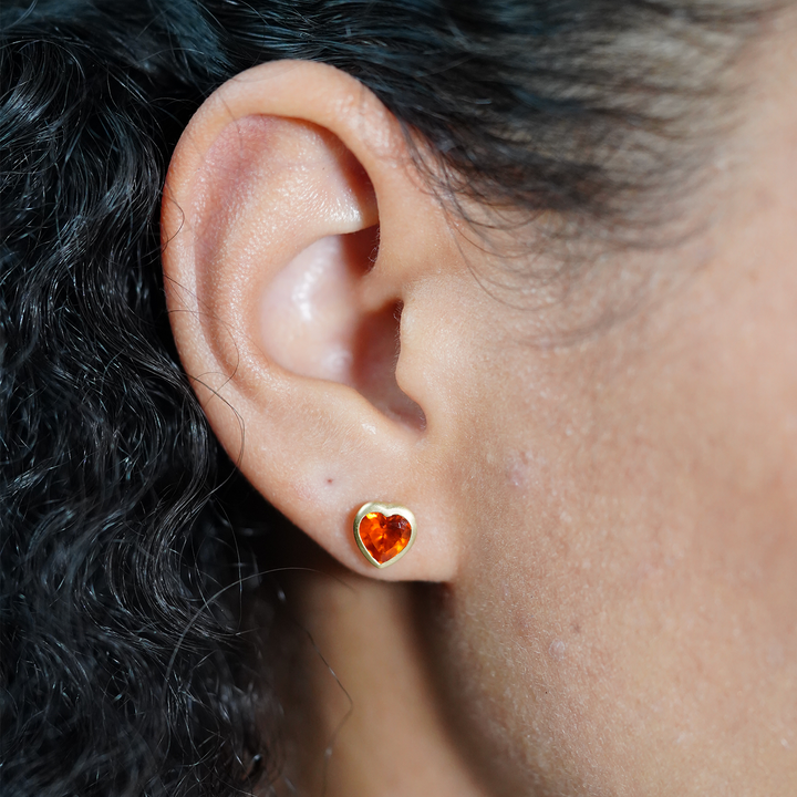 Fire Opal Matte Heart Bezel Studs - Consider the Wldflwrs