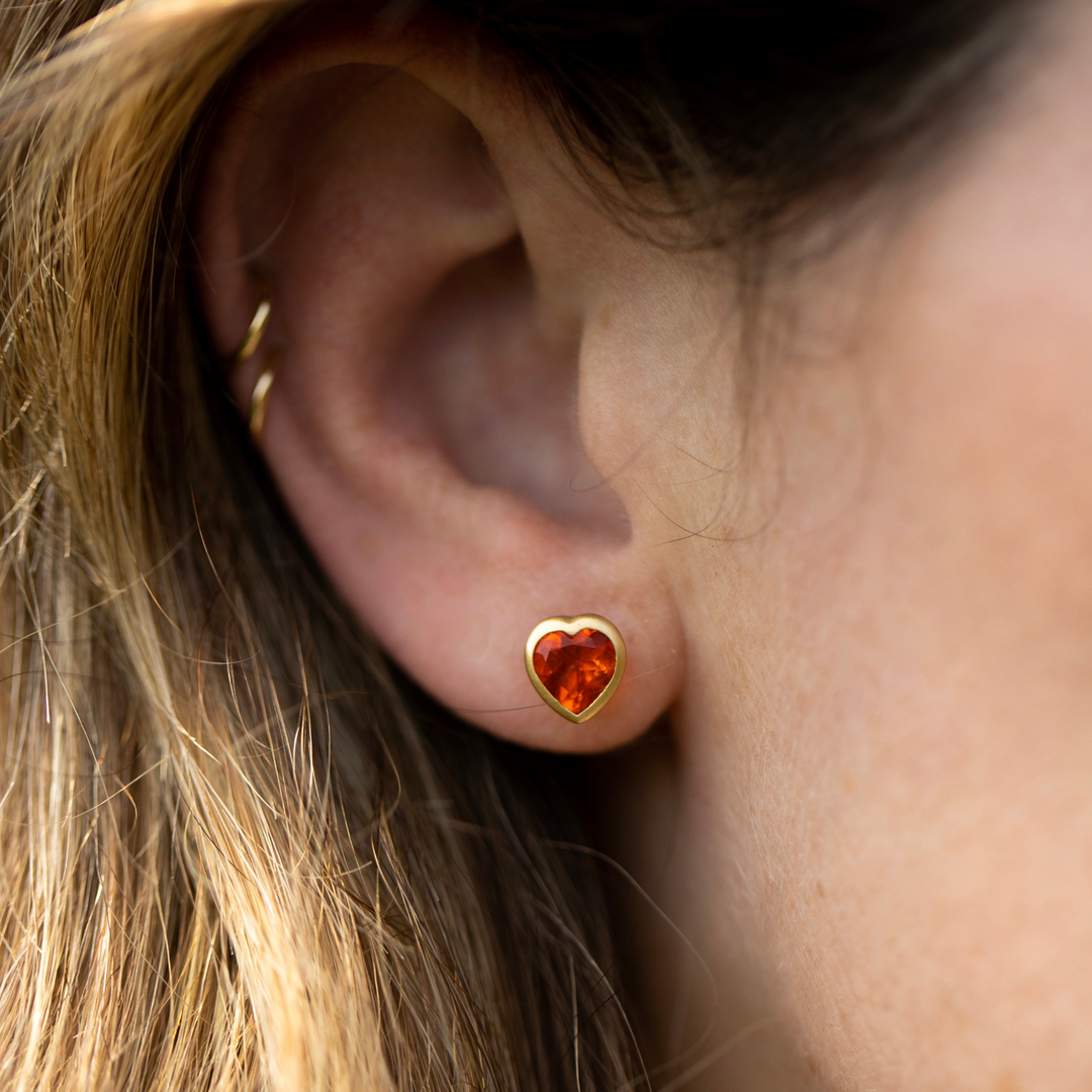 Fire Opal Matte Heart Bezel Studs - Consider the Wldflwrs