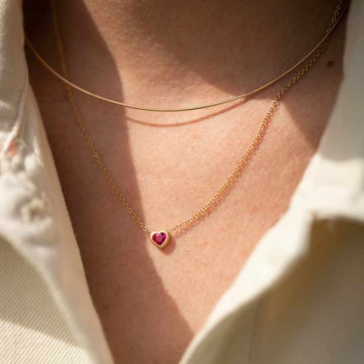 Ruby Heart Matte Bezel Necklace - Consider the Wldflwrs