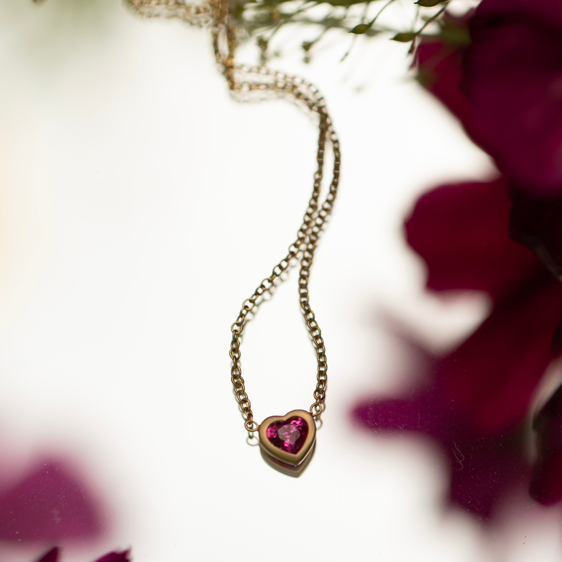 Ruby Heart Matte Bezel Necklace - Consider the Wldflwrs