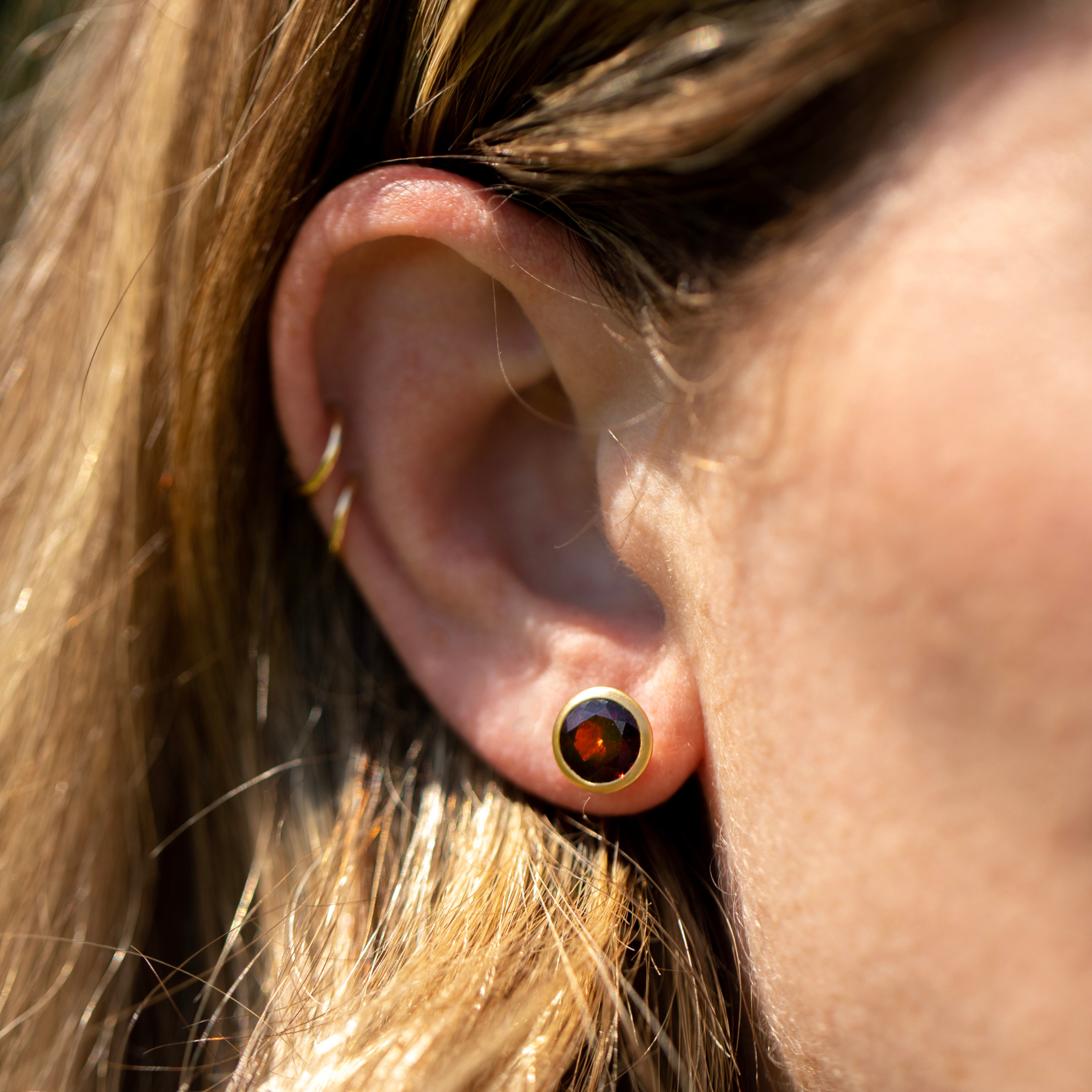 Garnet Matte Bezel Studs - Consider the Wldflwrs