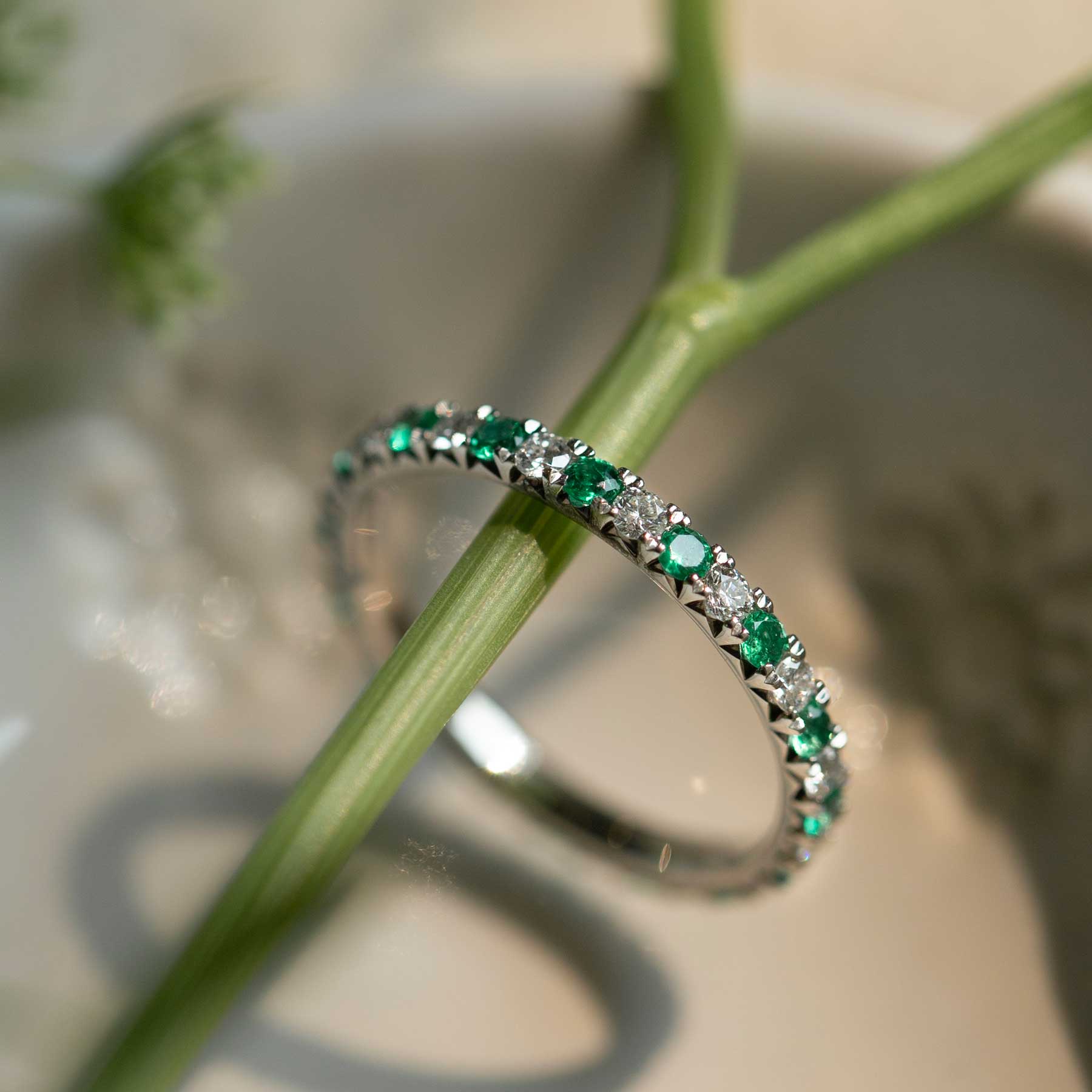 French Cut Emerald and Diamond Band (Eternity) - Consider the Wldflwrs