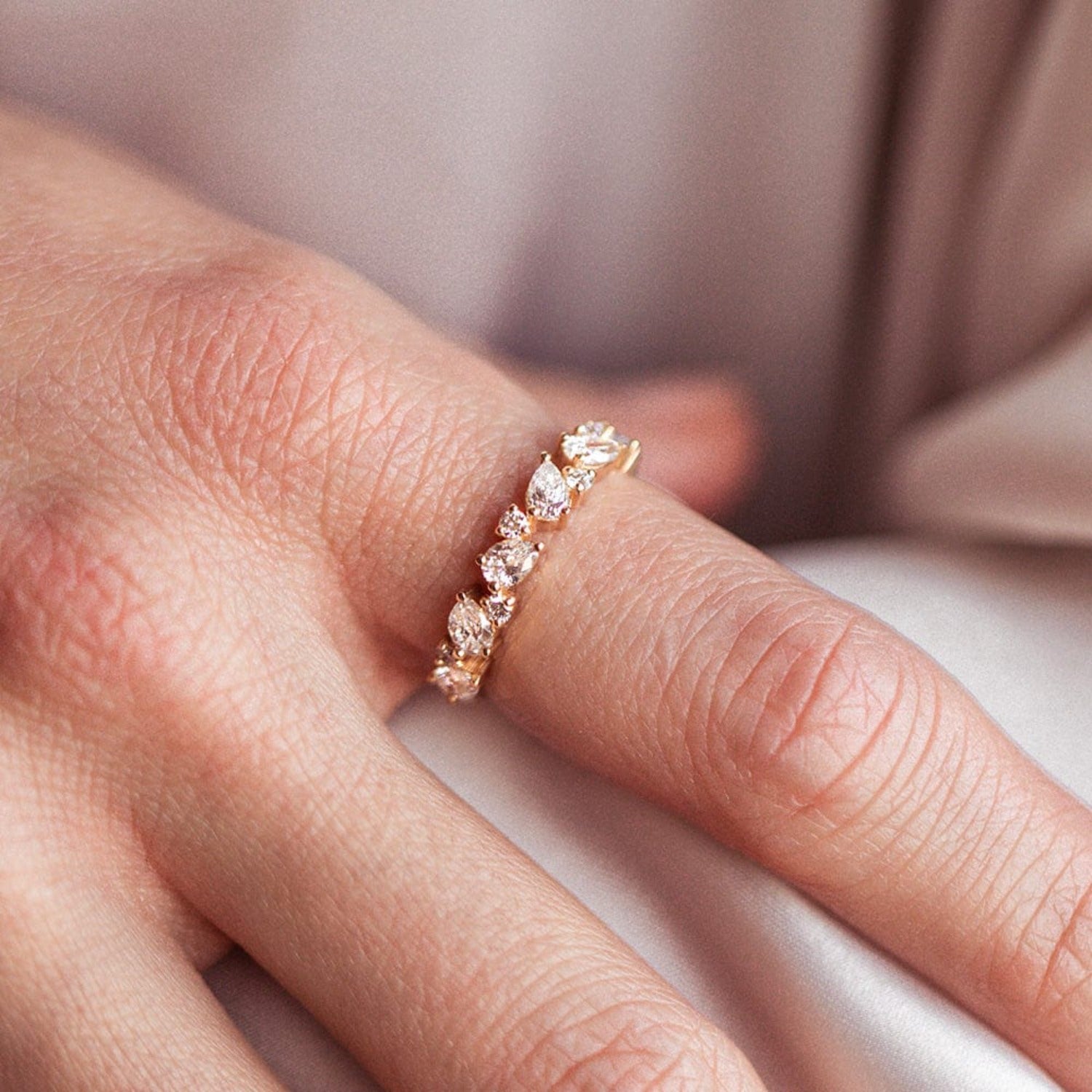 Lab Grown Large Pea Pod Diamond Ring | Consider The Wldflwrs 14 Karat Rose Gold / Half-Eternity / Made to Order